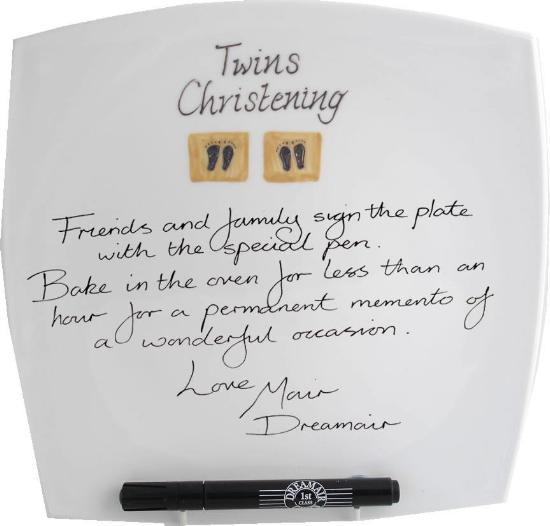 Twins Christening Plate Square (Cream Feet)
