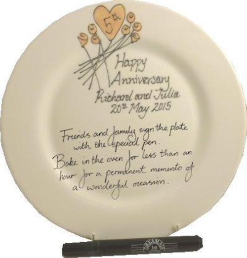Personalised 5th Wedding Anniversary Plate Round Flower