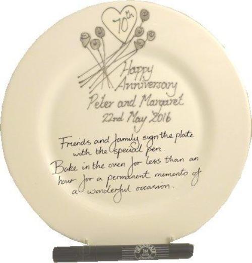 Personalised 70th Wedding Anniversary Plate Round Flower