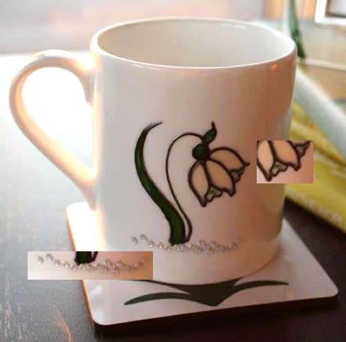 Fine Bone China Tea/Coffee Mug: Snowdrop with crystals