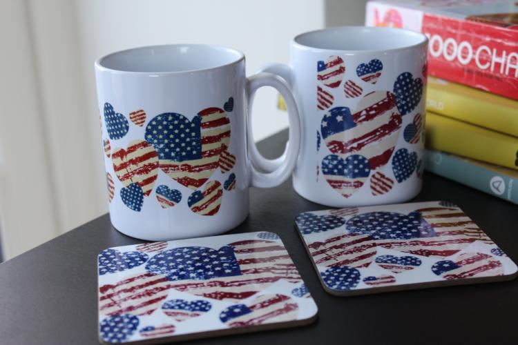 Pair Of USA Flag Mug: & Coaster Gift Set