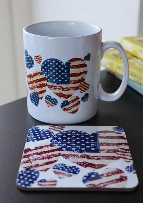 USA American Flag Ceramic Mug: & Coaster Gift Set