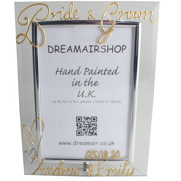 Personalised Bride & Groom Photo: Frame Portrait (Gold) with crystals