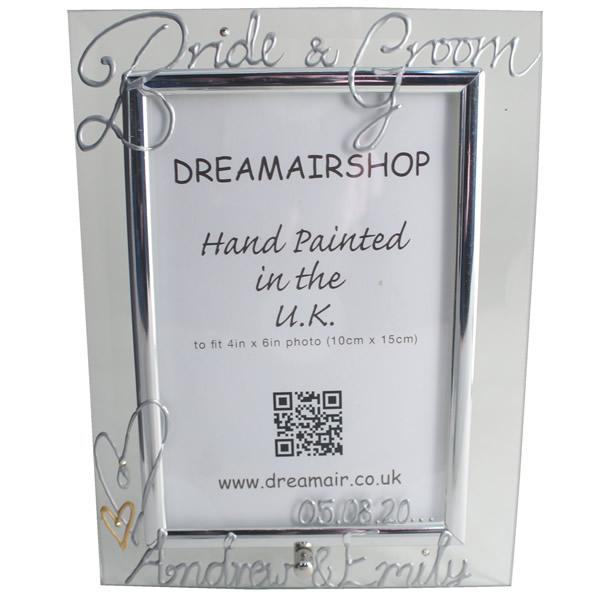 Personalised Bride & Groom Frame: Portrait (Silver) with crystals