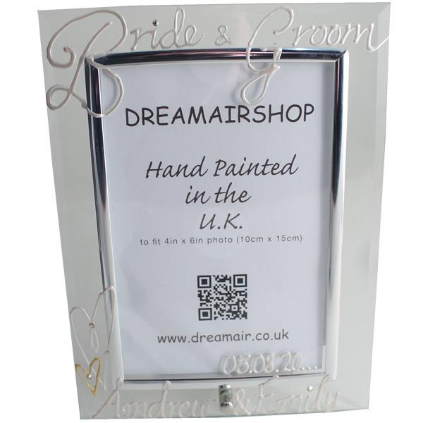 Personalised Bride & Groom Frame: Portrait (Pearl) with crystals