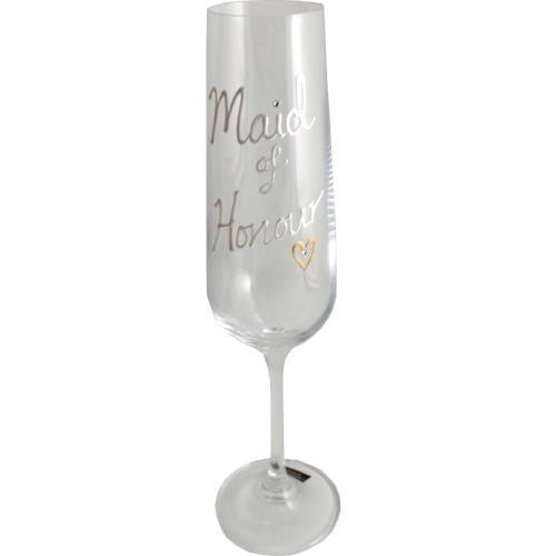 Maid of Honour Champagne Flute: Glass Titanium Crystal Pearl with crystals