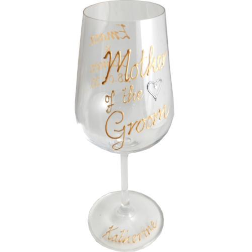 Personalised Mother of the Groom: Titanium Crystal Wine Glass Gold with Crystals