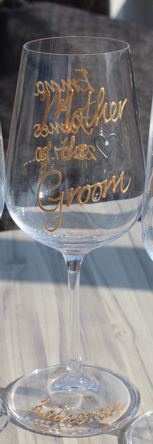Mother of the Groom Wine: Glass Titanium Crystal Gold with Crystals