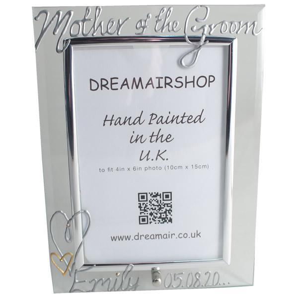 Personalised Mother of the Groom: Gift Photo Frame Portrait (Silver) with Crystals
