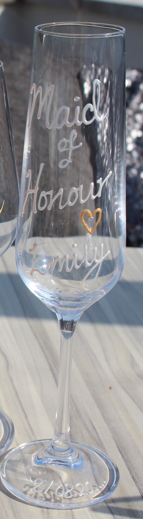 Maid of Honour Champagne Flute: Glass Titanium Crystal Pearl with crystals