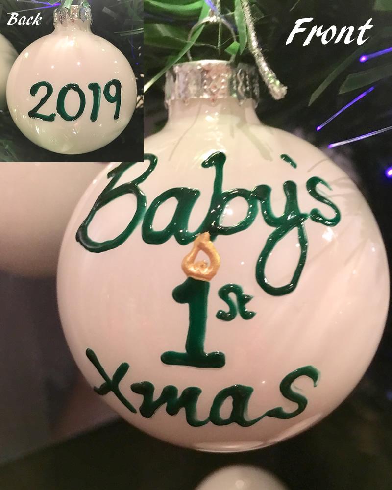 Personalised Baby's First Xmas Bauble: Green