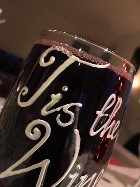Tis the Gift Wine Glass- Wine Glass Pearl with Crystals