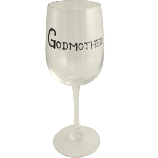 Godmother Design Gift Wine Glass: (Black/Silver)