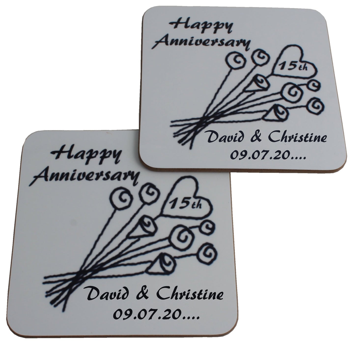 Personalised 15th Wedding Anniversary Coasters Flower