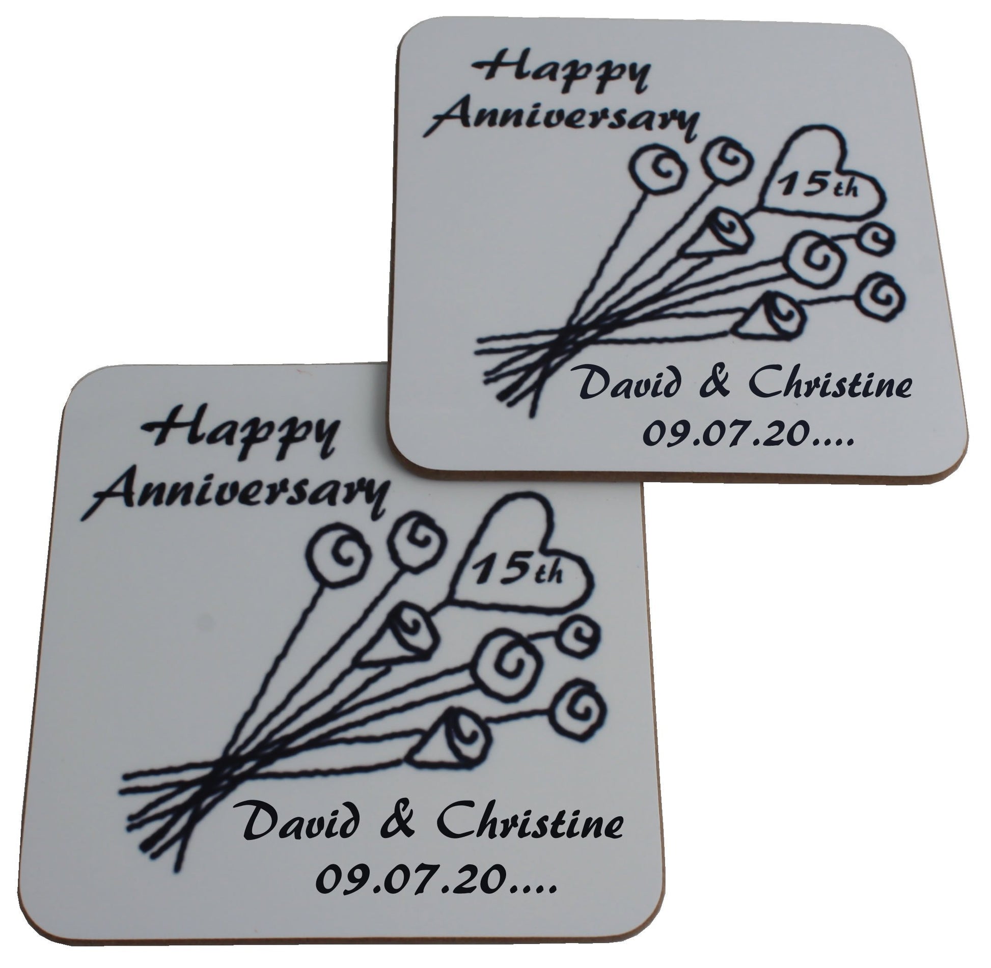 Personalised 15th Wedding Anniversary Coasters Flower