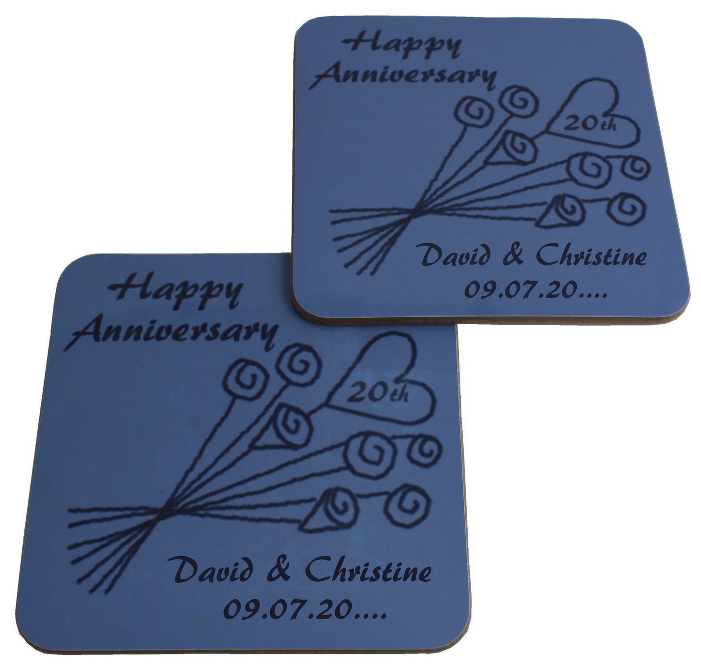 Personalised 20th Wedding Anniversary Coasters Flower
