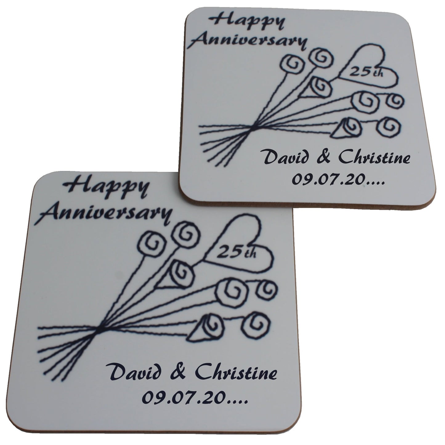 Personalised 25th Wedding Anniversary Coasters Flower