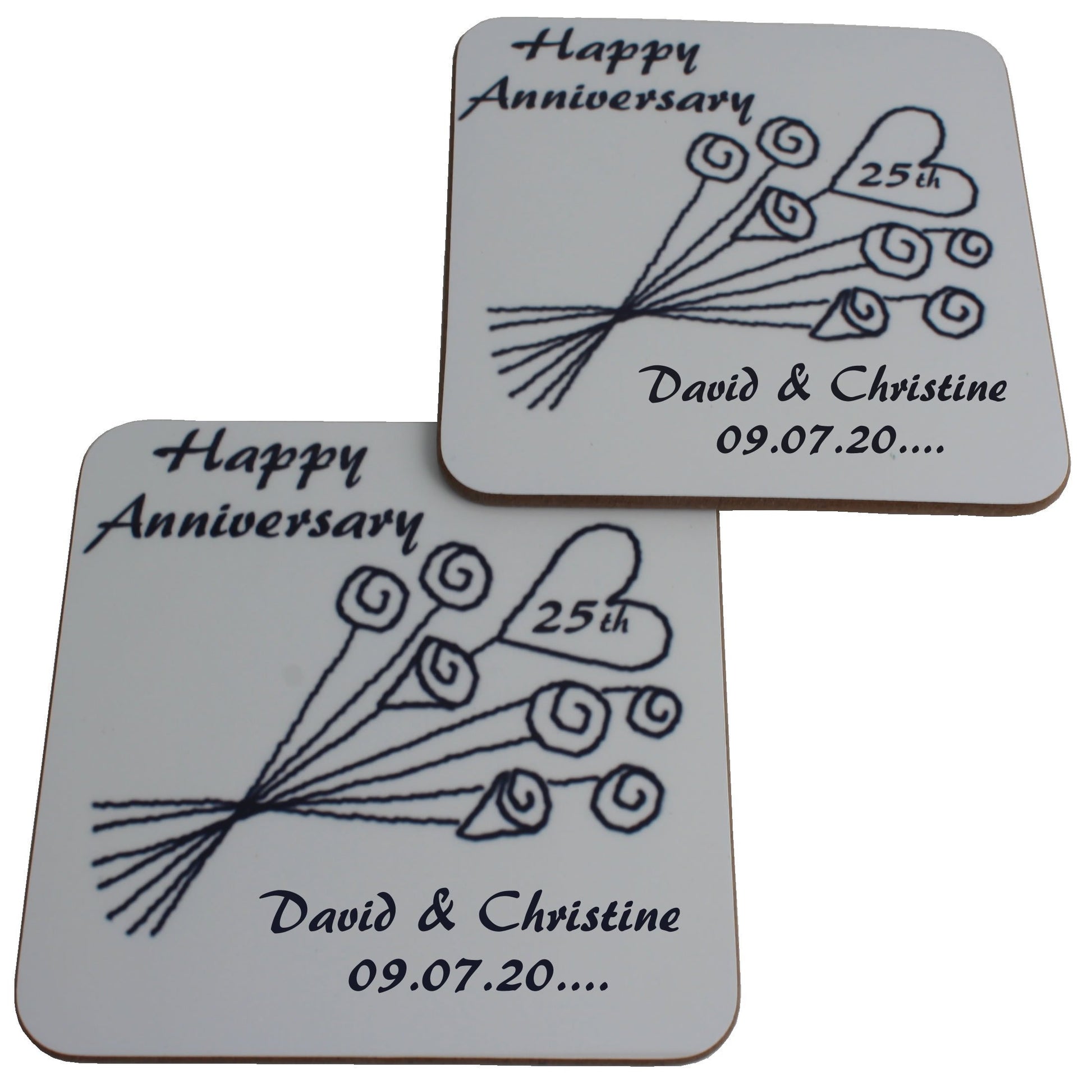 Personalised 25th Wedding Anniversary Coasters Flower