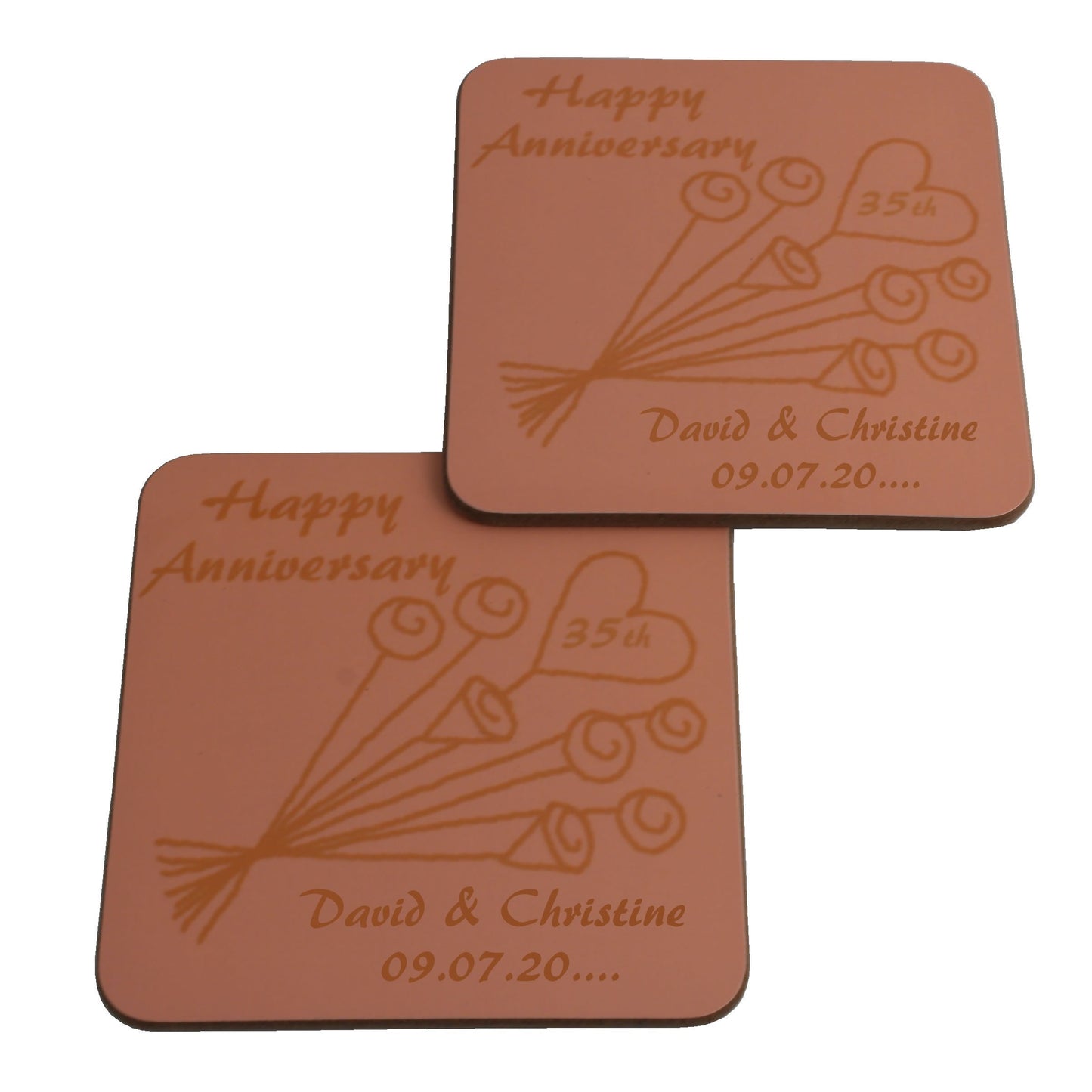 Personalised 35th Wedding Anniversary Coasters Flower