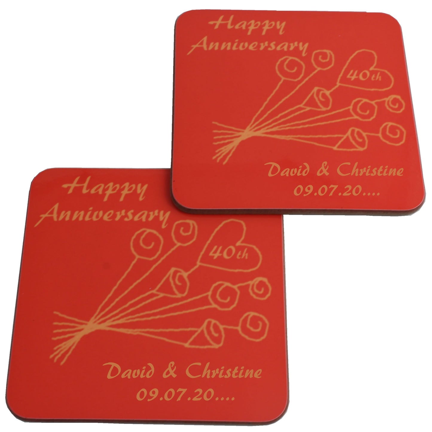 Personalised 40th Wedding Anniversary Coasters Flower
