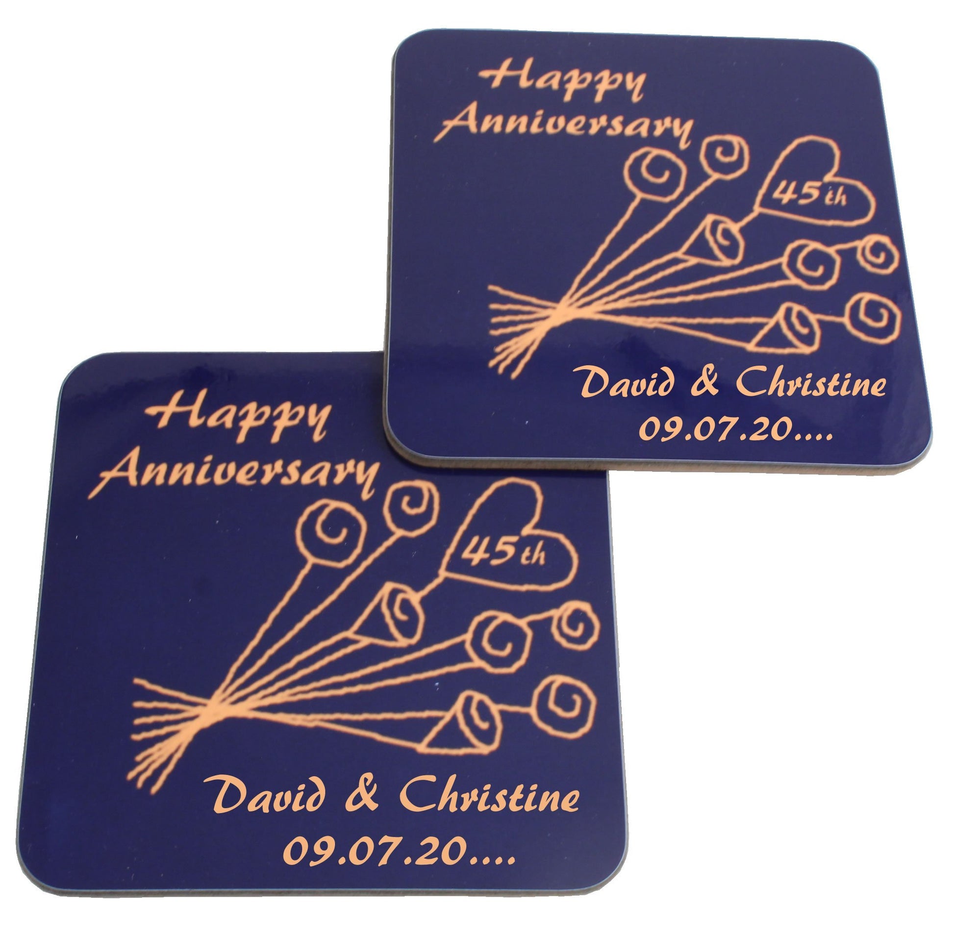 Personalised 45th Wedding Anniversary Coasters Flower