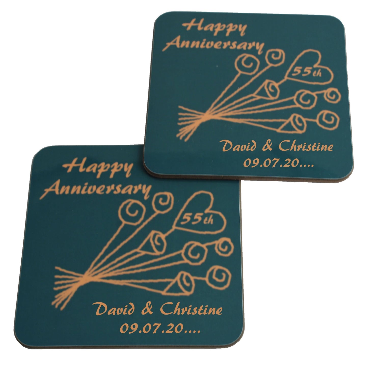 Personalised 55th Wedding Anniversary Coasters Flower