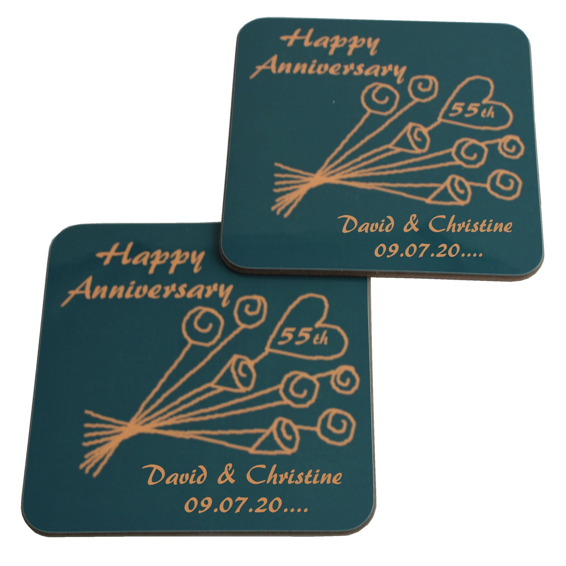 Personalised 55th Wedding Anniversary Coasters Flower