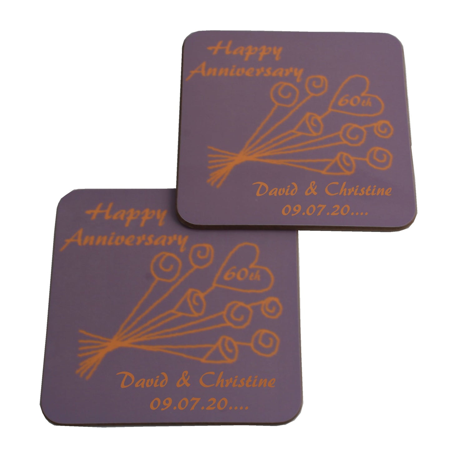 Personalised 60th Wedding Anniversary Coasters Flower