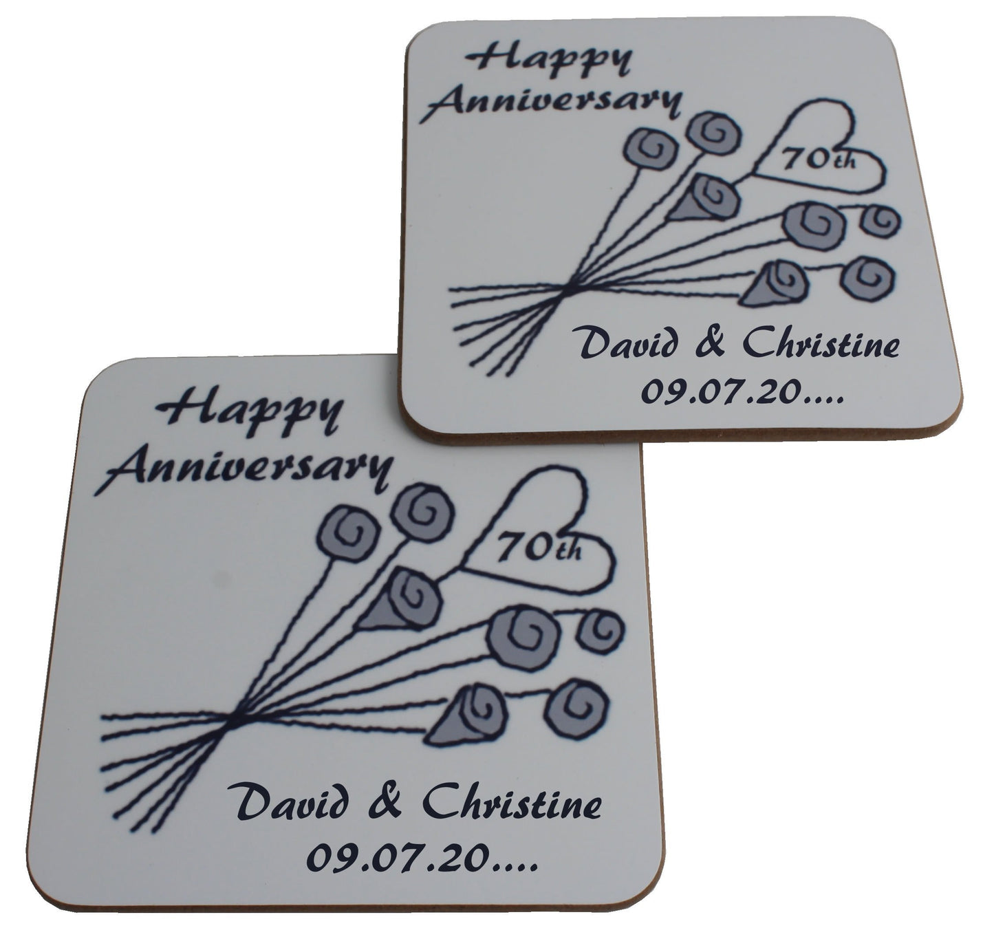 Personalised 70th Wedding Anniversary Coasters Flower