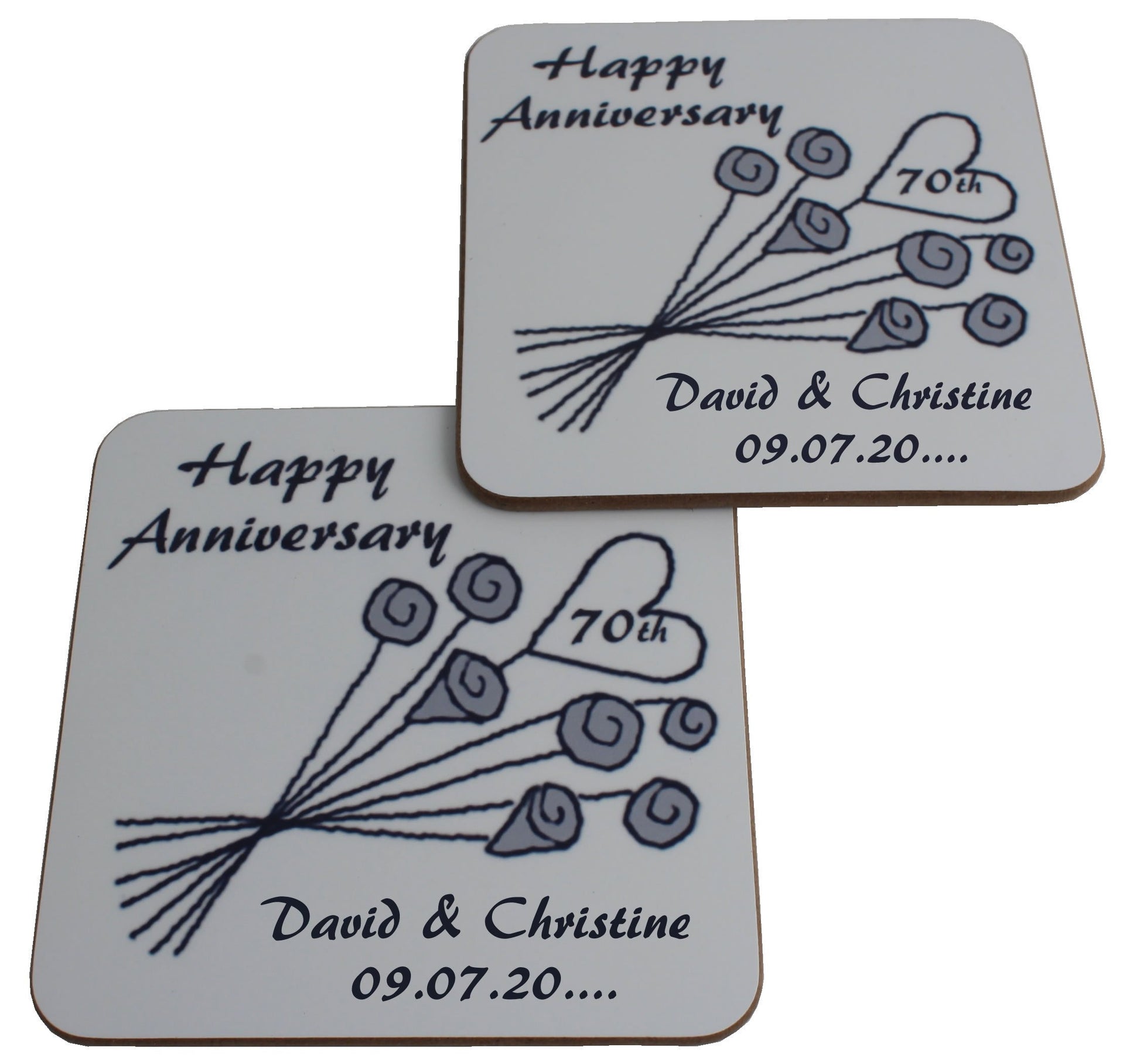 Personalised 70th Wedding Anniversary Coasters Flower