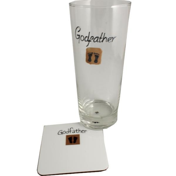 Personalised Godfather Glass & Coaster: Gift Set (Feet)