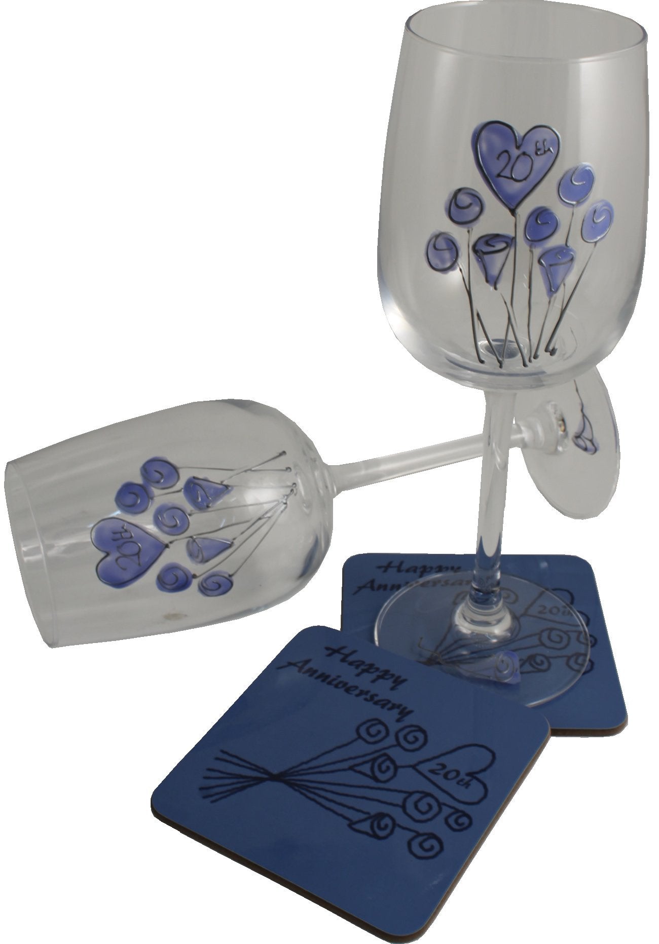 Personalised 20th Wedding Anniversary Wine Glasses & Coaster Gift Set Flower