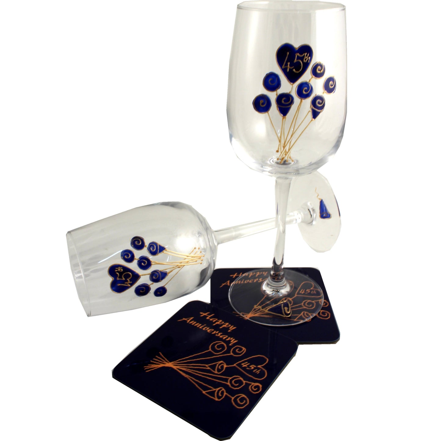 Personalised 45th Wedding Anniversary Wine Glasses & Coaster Gift Set Flower