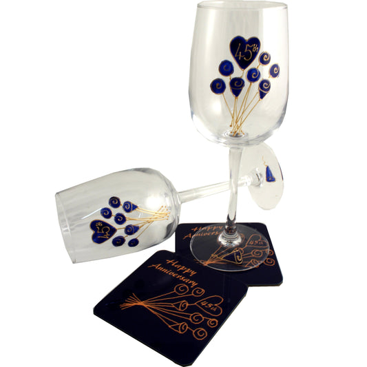 Personalised 45th Wedding Anniversary Wine Glasses & Coaster Gift Set Flower