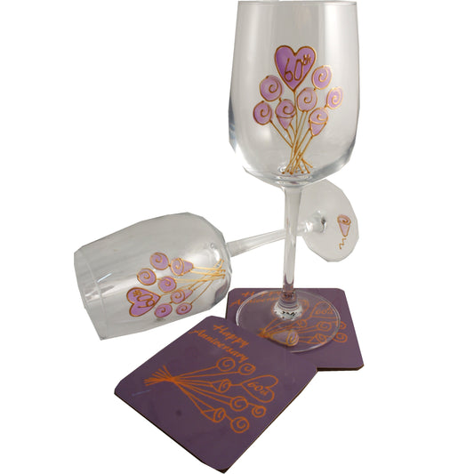 Personalised 60th Wedding Anniversary Wine Glasses & Coaster Gift Set Flower