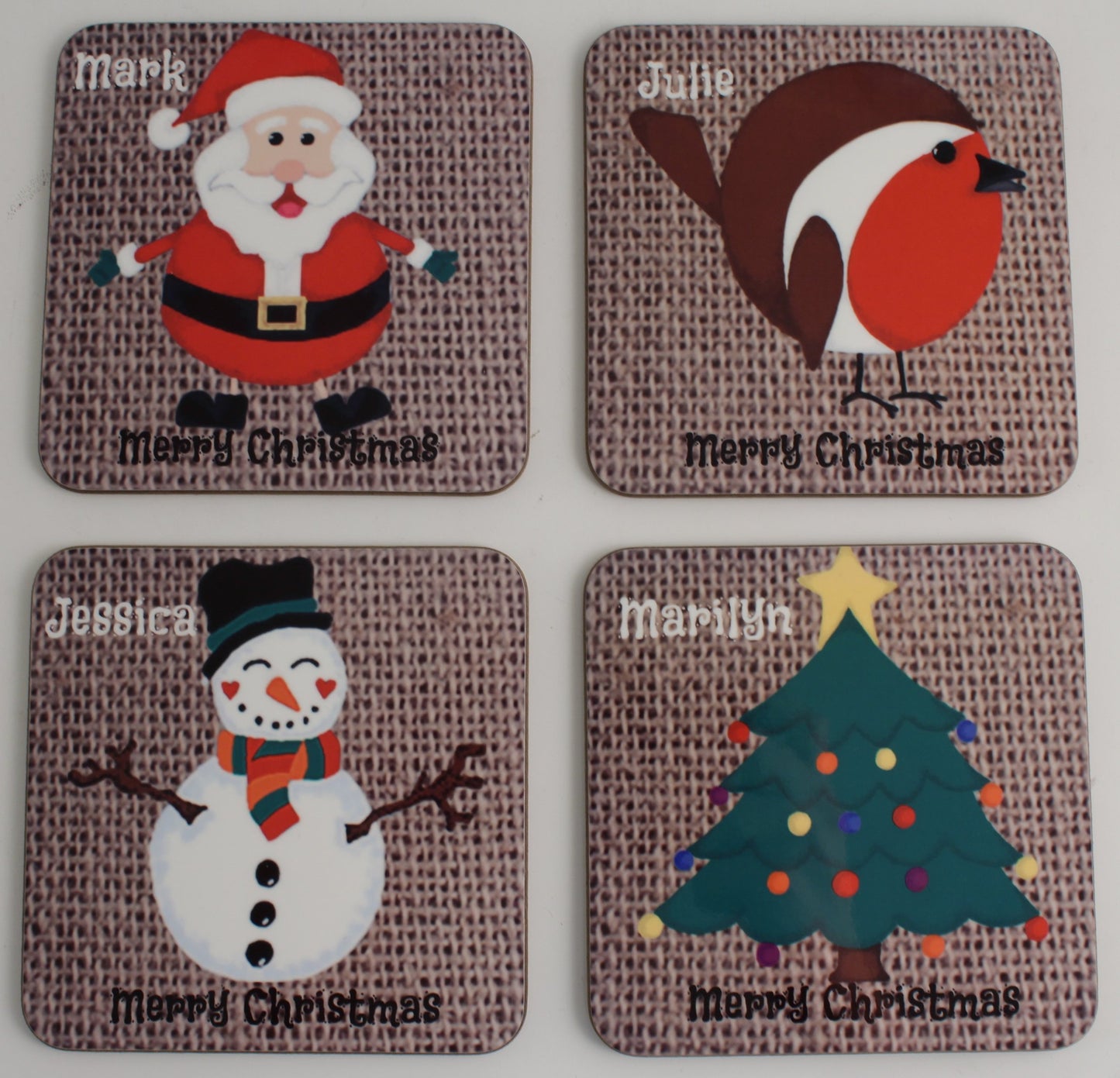 4 Pack Christmas Coasters Set: