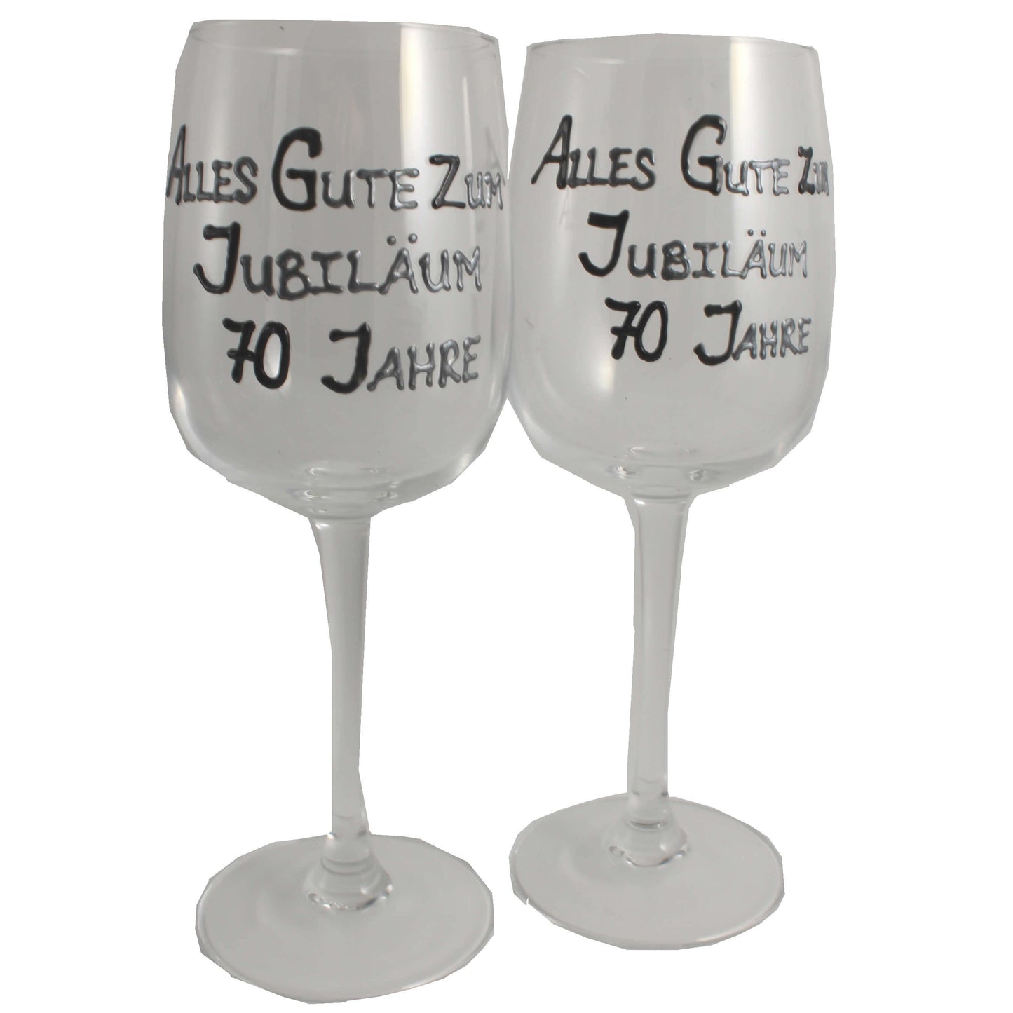 70 Jahre Alles Gute Zum Jubilí_um Paar Weinglí_ser - 70th Wedding Anniversary Pair of Wine Glasses (Blk/Sil)