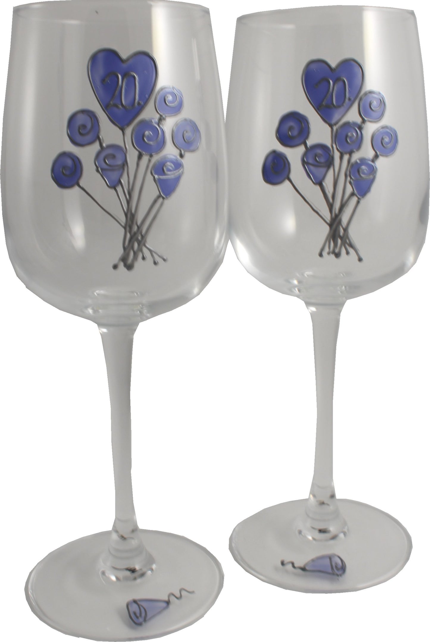 20 Jahre Alles Gute Zum Jubilí_um Paar Weinglí_ser - 20th Wedding Anniversary Pair of Wine Glasses (Flower)