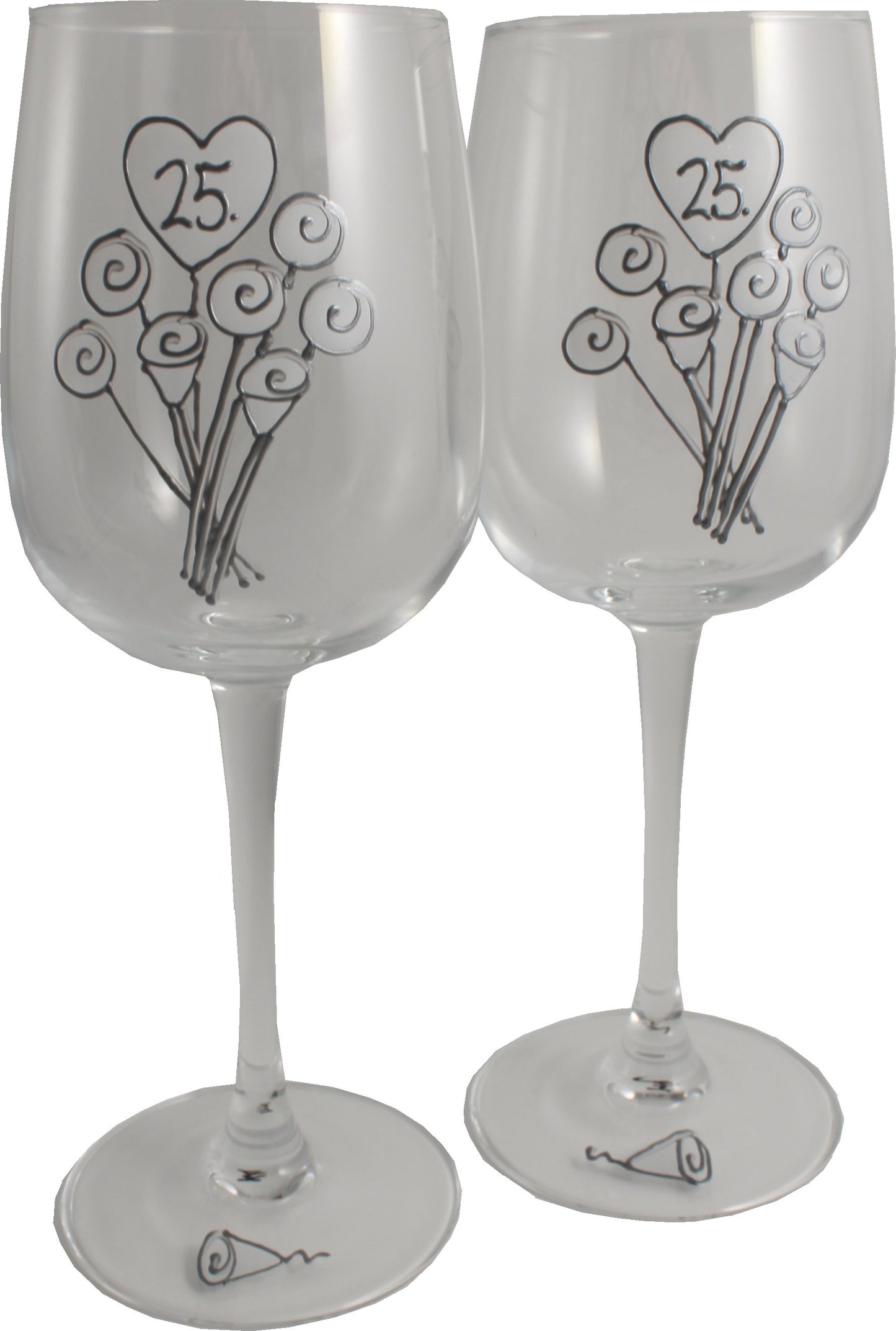 25 Jahre Alles Gute Zum Jubilí_um Paar Weinglí_ser - 25th Wedding Anniversary Pair of Wine Glasses (Flower)