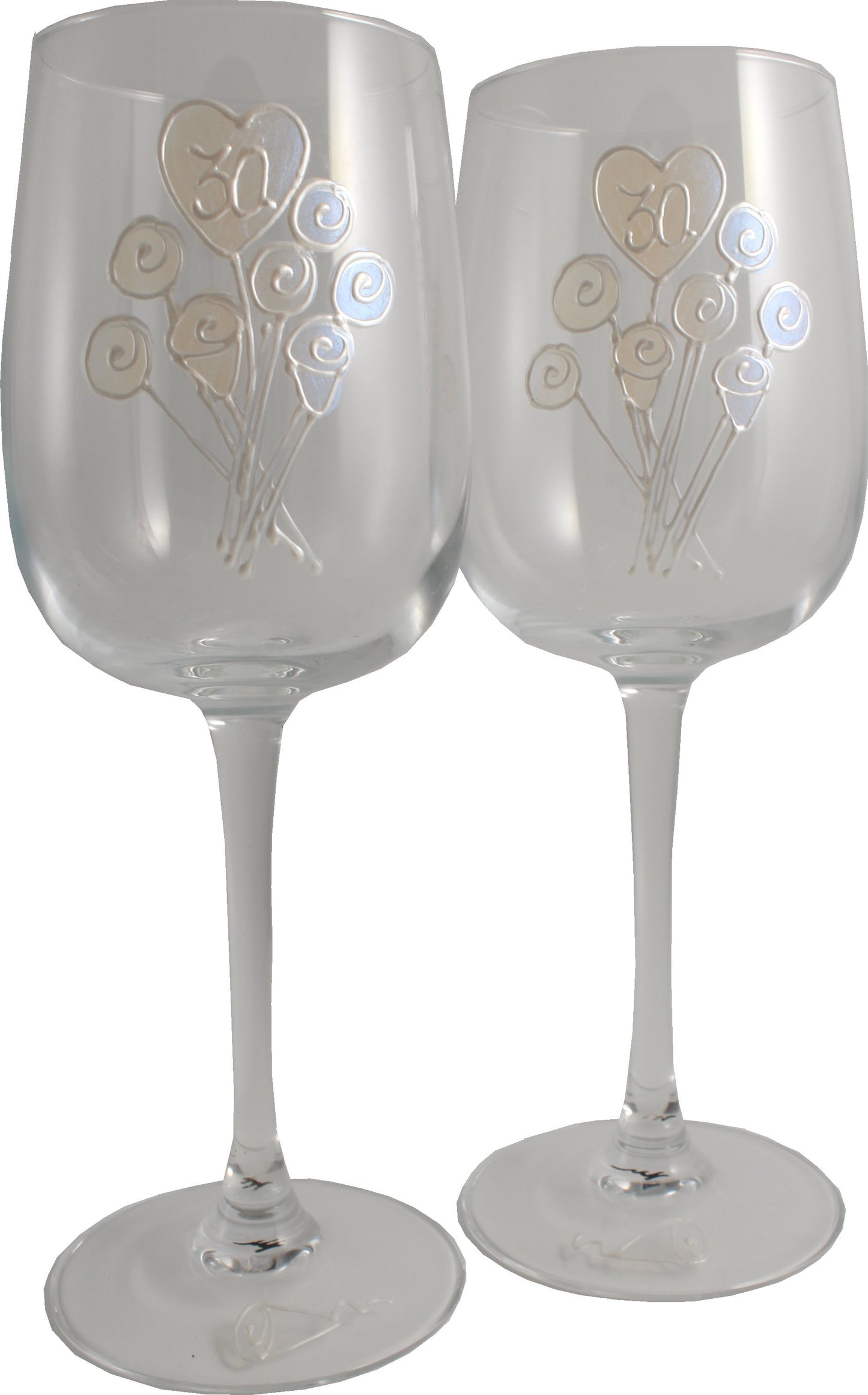 30 Jahre Alles Gute Zum Jubilí_um Paar Weinglí_ser - 30th Wedding Anniversary Pair of Wine Glasses (Flower)