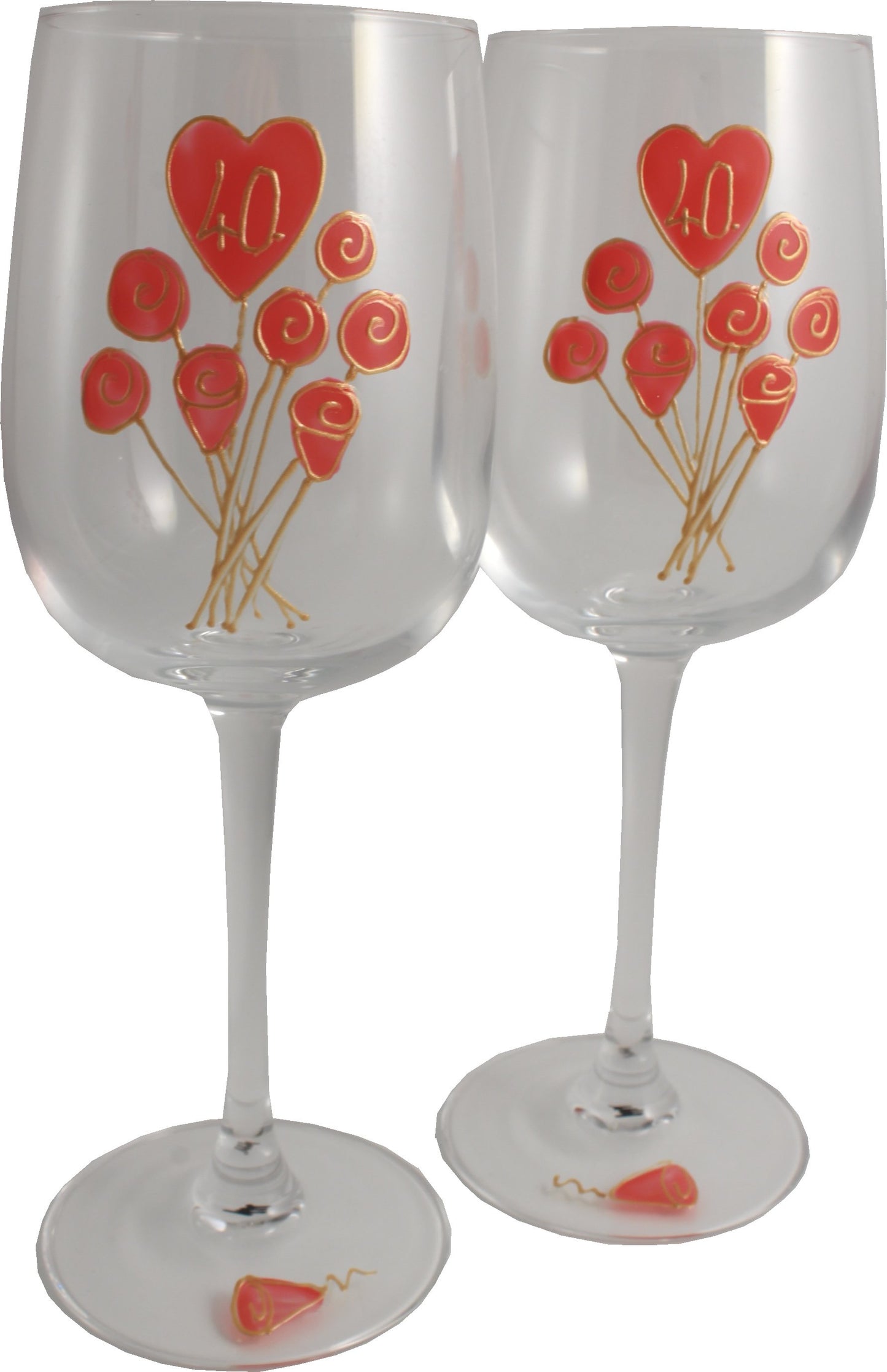 40 Jahre Alles Gute Zum Jubilí_um Paar Weinglí_ser - 40th Wedding Anniversary Pair of Wine Glasses (Flower)