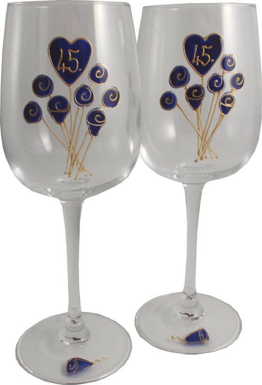 45 Jahre Alles Gute Zum Jubilí_um Paar Weinglí_ser - 45th Wedding Anniversary Pair of Wine Glasses (Flower)