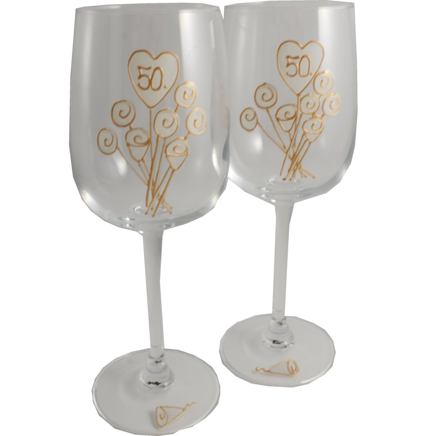 50 Jahre Alles Gute Zum Jubilí_um Paar Weinglí_ser - 50th Wedding Anniversary Pair of Wine Glasses (Flower)
