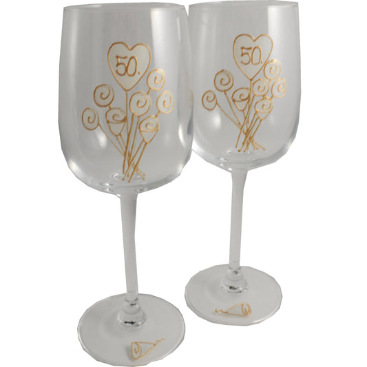 50 Jahre Alles Gute Zum Jubilí_um Paar Weinglí_ser - 50th Wedding Anniversary Pair of Wine Glasses (Flower)