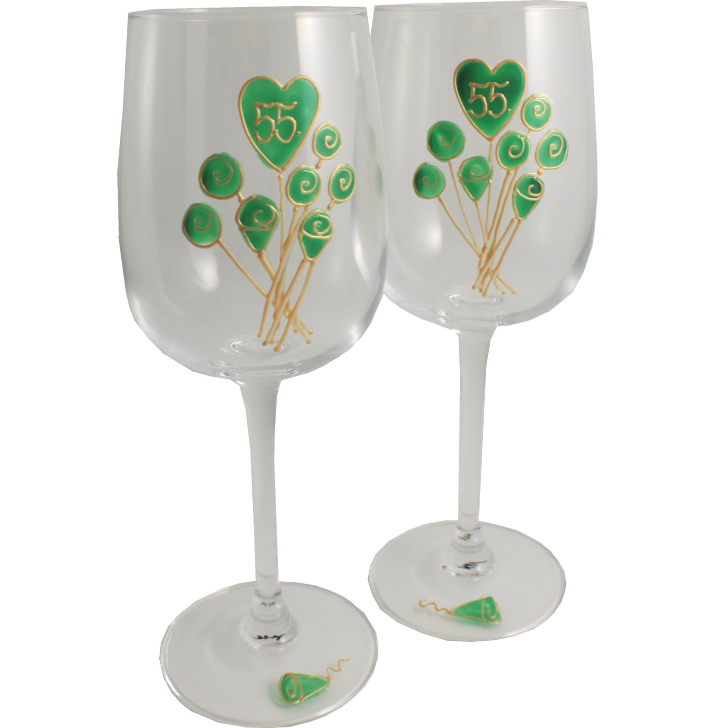 55 Jahre Alles Gute Zum Jubilí_um Paar Weinglí_ser - 55th Wedding Anniversary Pair of Wine Glasses (Flower)