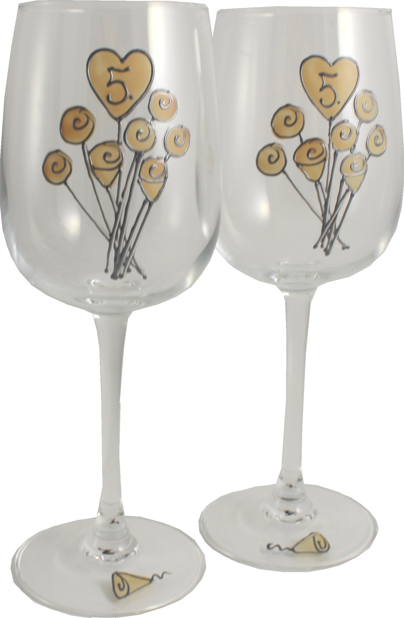 5 Jahre Alles Gute Zum Jubilí_um Paar Weinglí_ser - 5th Wedding Anniversary Pair of Wine Glasses (Flower)