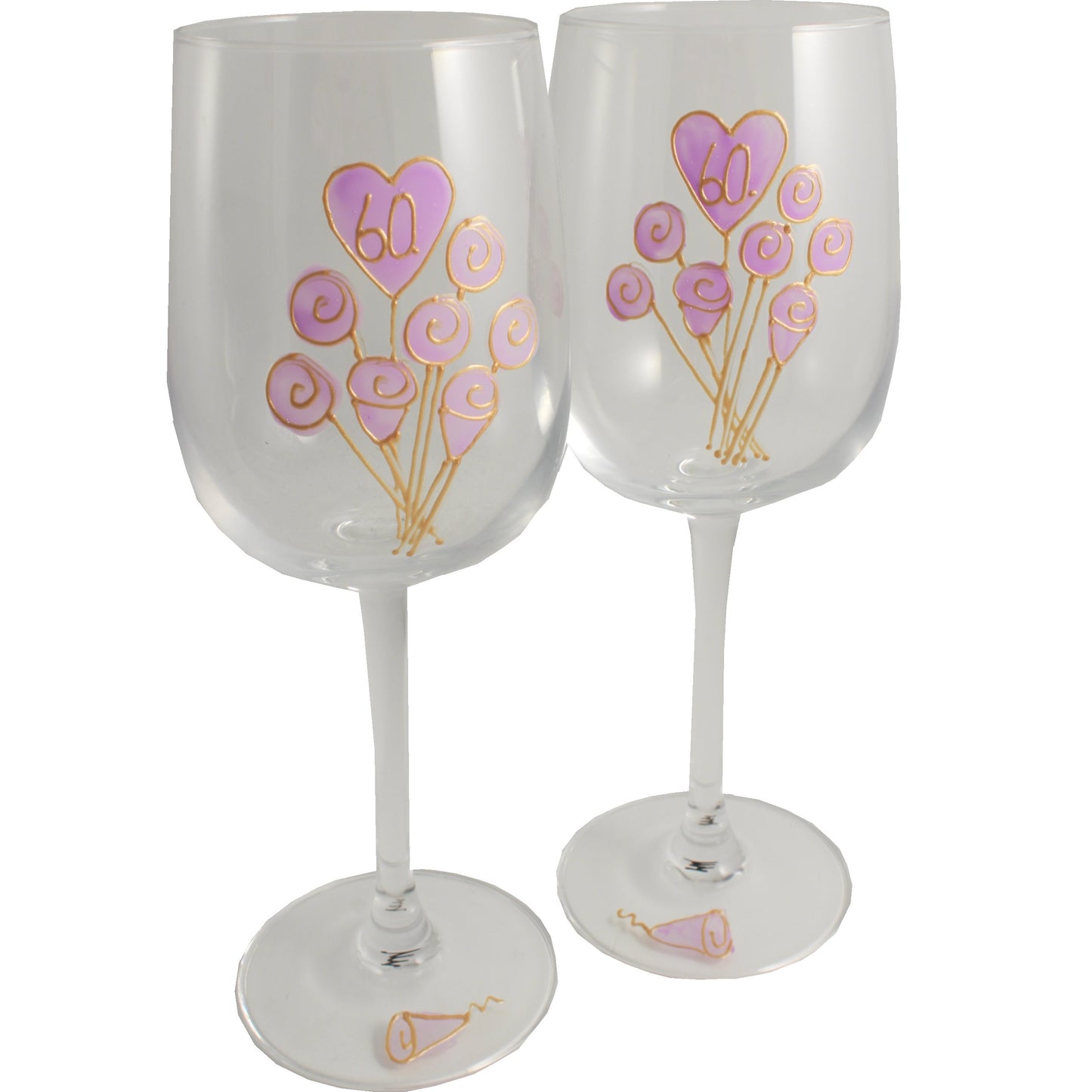 60 Jahre Alles Gute Zum Jubilí_um Paar Weinglí_ser - 60th Wedding Anniversary Pair of Wine Glasses (Flower)