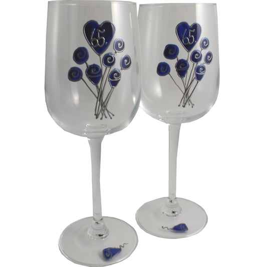 65 Jahre Alles Gute Zum Jubilí_um Paar Weinglí_ser - 65th Wedding Anniversary Pair of Wine Glasses (Flower)