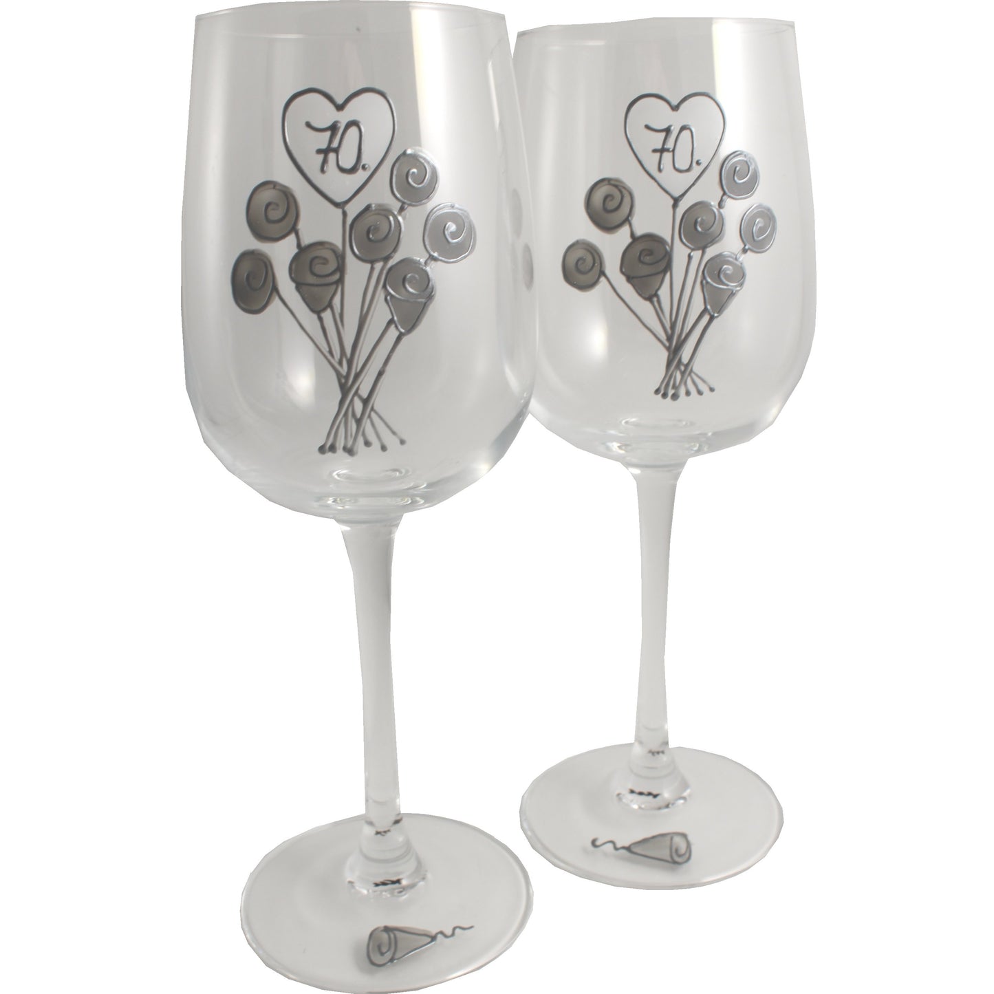 70 Jahre Alles Gute Zum Jubilí_um Paar Weinglí_ser - 70th Wedding Anniversary Pair of Wine Glasses (Flower)