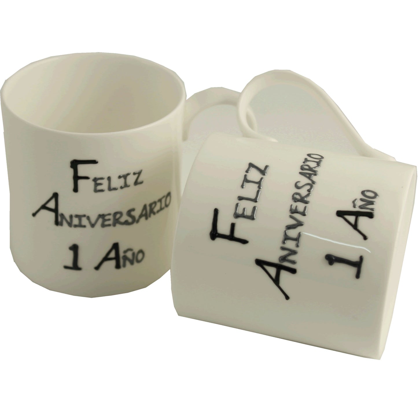 Par de China Tazas Feliz Aniversario 1 Aí±o - 1st Wedding Anniversary Pair of China Mugs  (Blk/Sil)